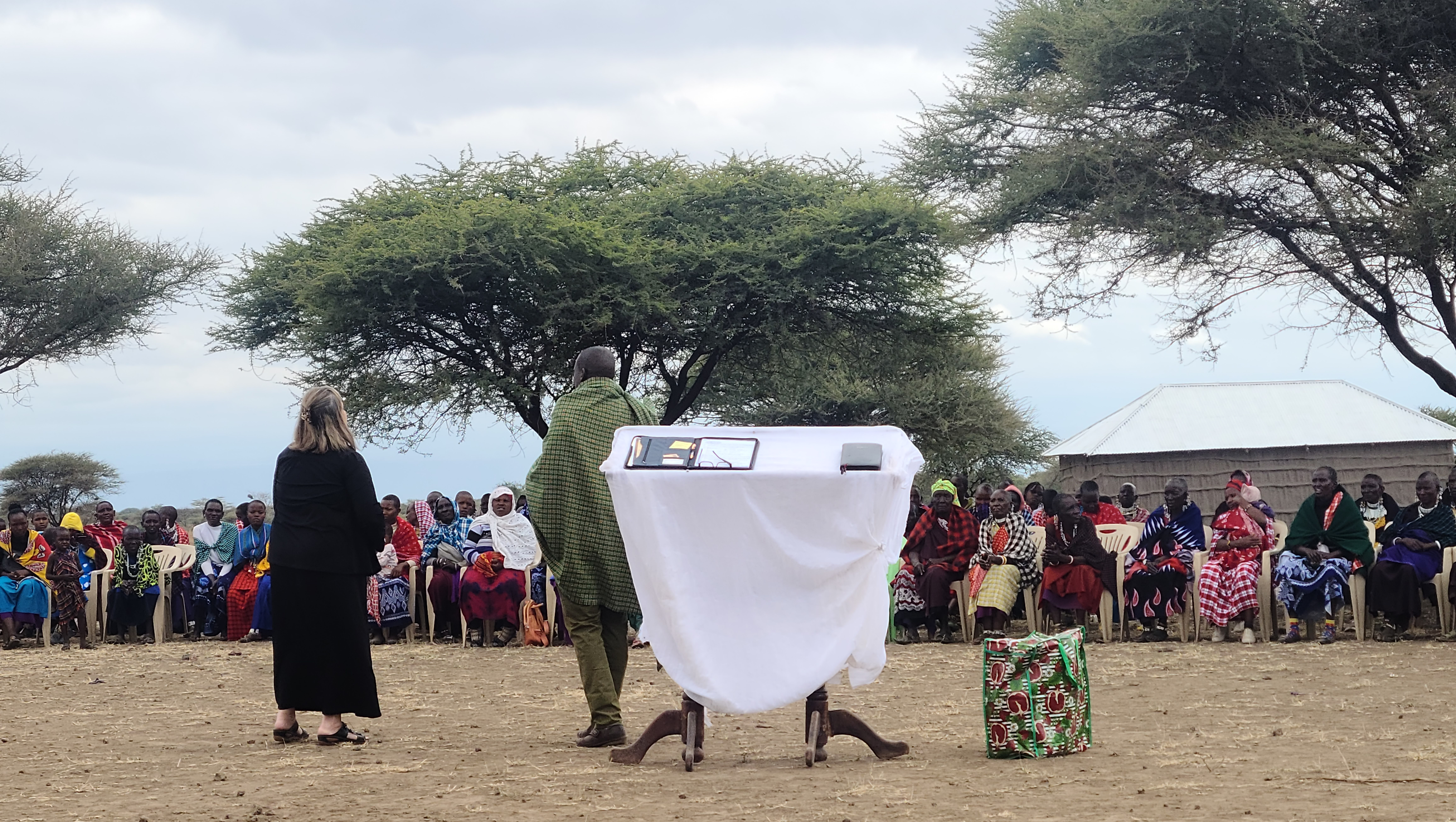 Rita Langeland sharing the Gospel with Maasai widows
